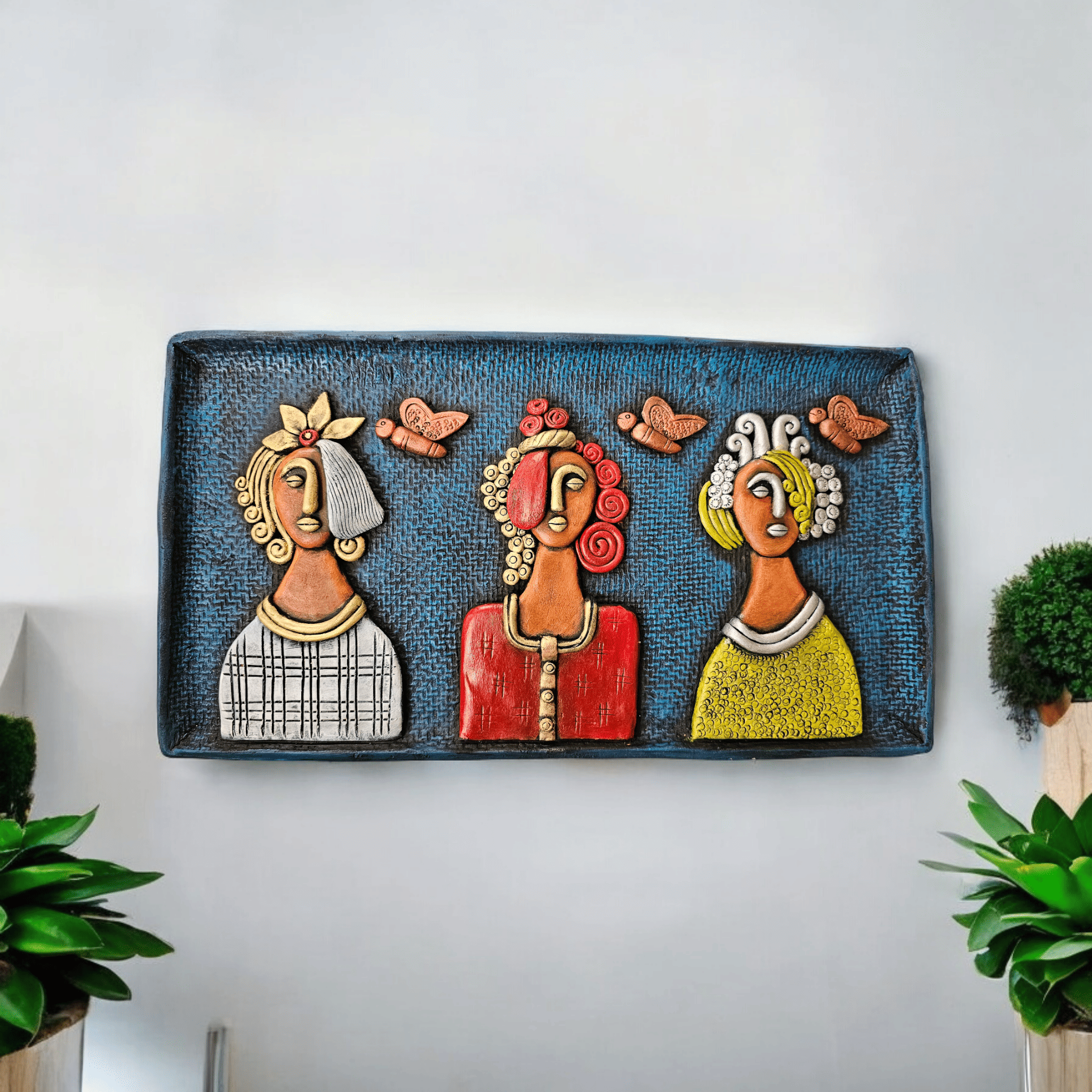 Terracotta 3 dolls wall piece